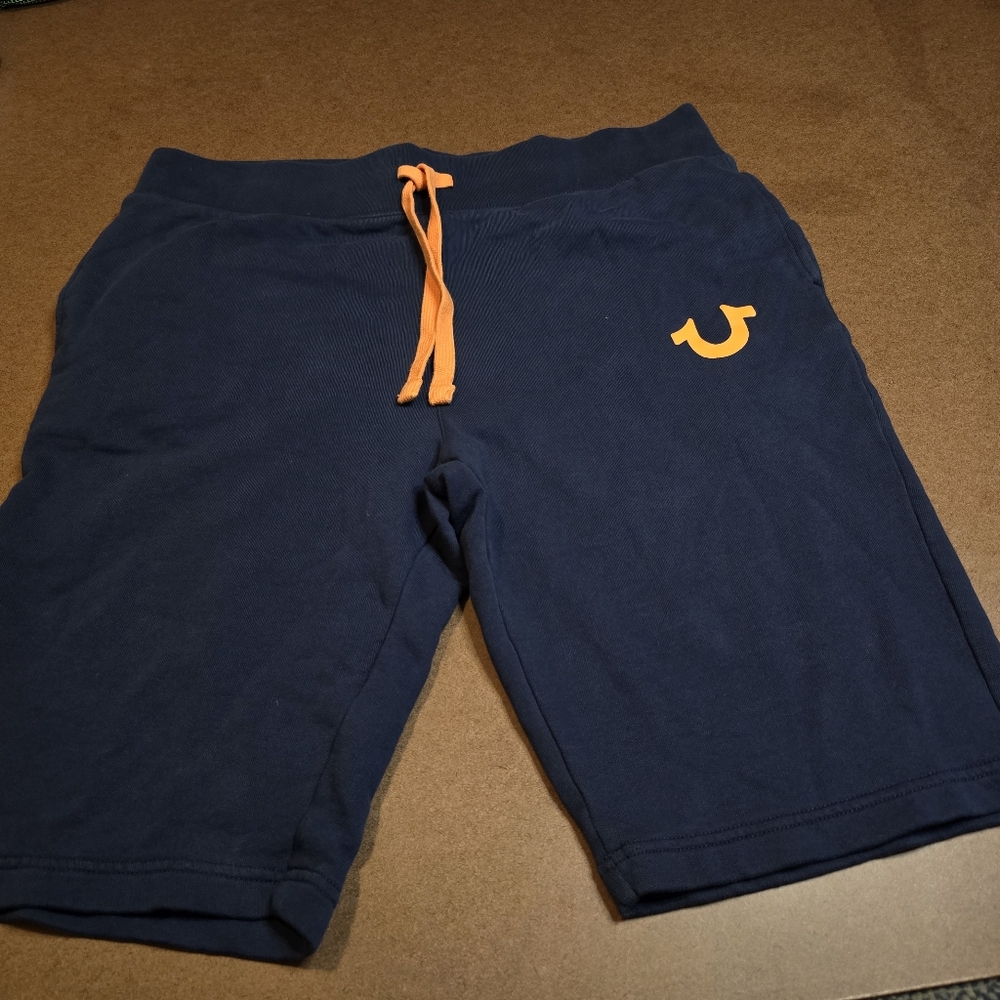 True Religion Sweat Shorts Men XL Blue Fleece Elastic Waist Drawstring Lounge - Picture 5 of 9